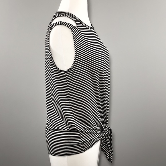 New Black Shoulder Cutout Striped Top - Picture 3 of 3